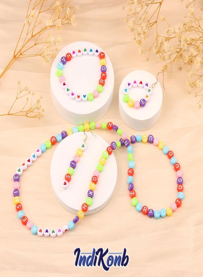 INDIKONB Alphabet Beads Matte Theme - 1200 Beads, Multicolor Round, Gold, Heart, Cube, Smiley | DIY Pastel Jewelry Making Supplies - Image 5
